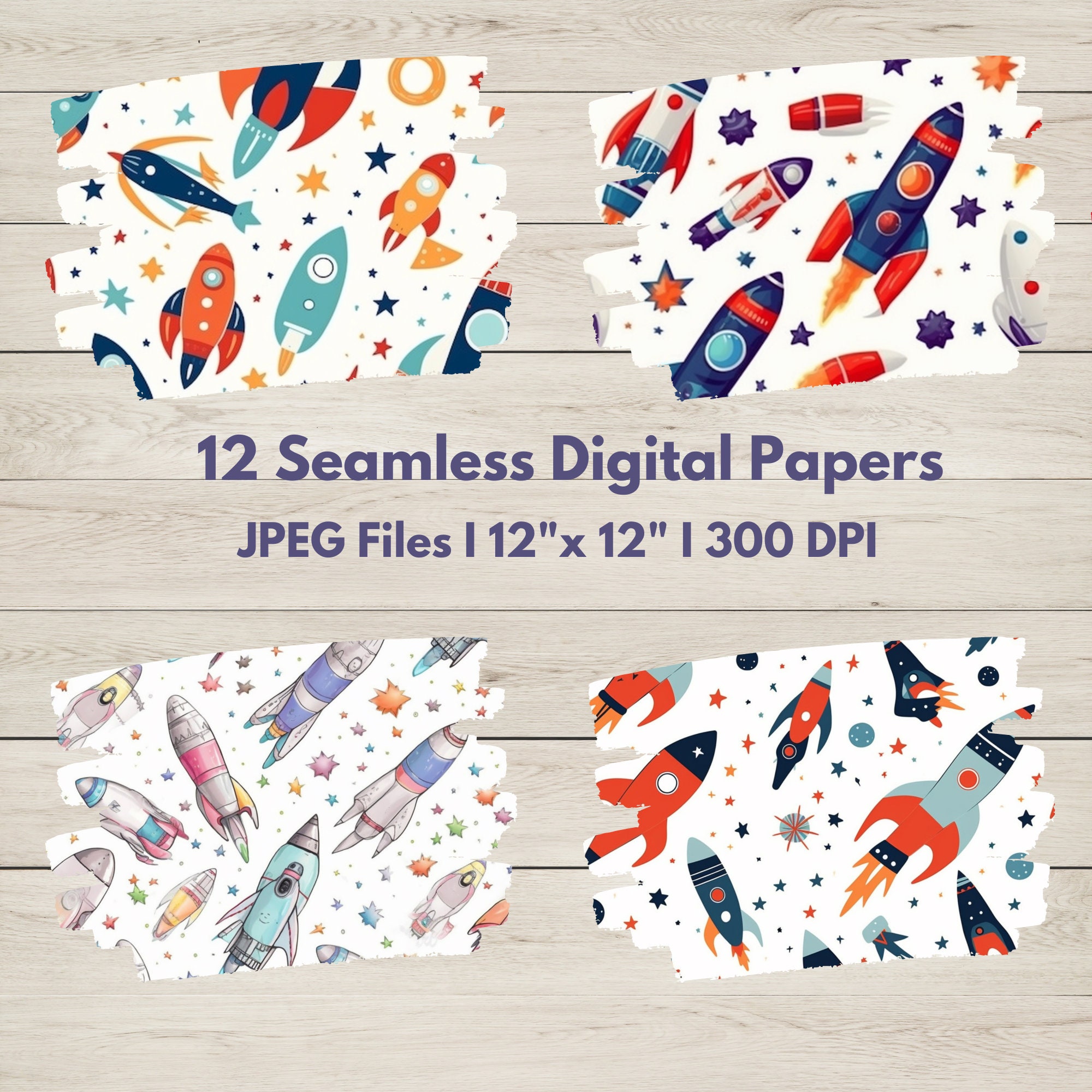 Rocket Ship Digital Paper -- Seamless Pattern -- Space Backgrounds ...