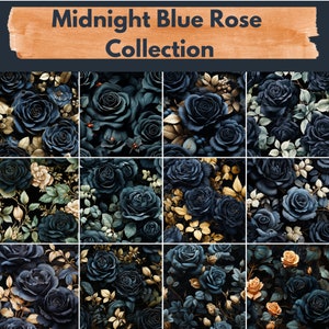 Midnight Blue Rose Flowers Digital Paper -- Seamless Pattern -- Flower Backgrounds -- 12 Designs -- Commercial and Personal Use --