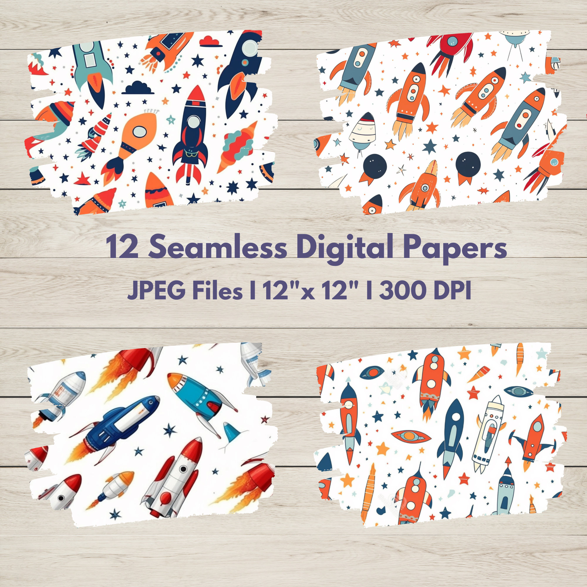 Rocket Ship Digital Paper -- Seamless Pattern -- Space Backgrounds ...