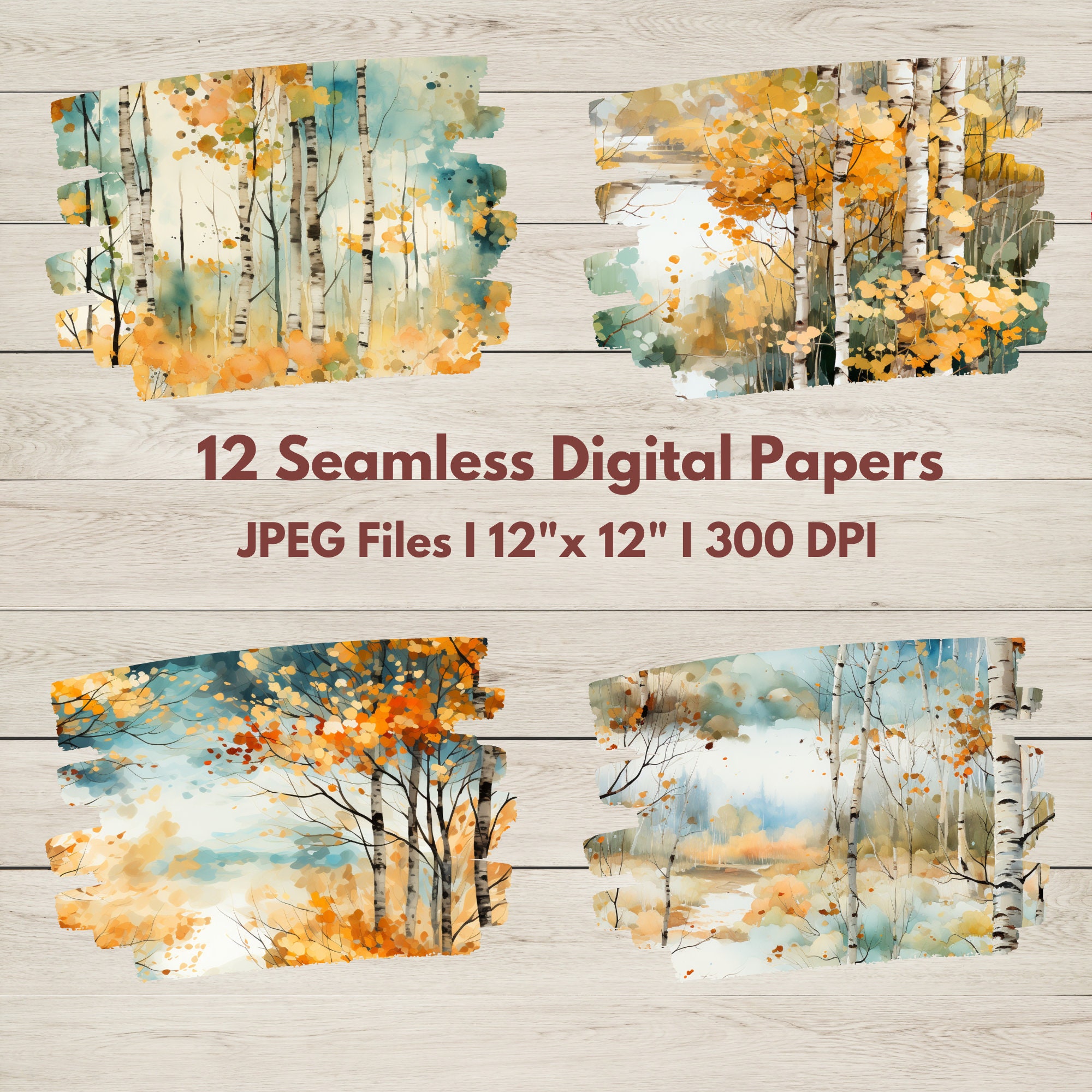 Watercolor Birch Tree Digital Paper -- Seamless Pattern -- Birch Tree ...
