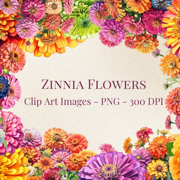 Zinnia Flower Clip Art -- PNG Format --Transparent Background-- Instant Download --