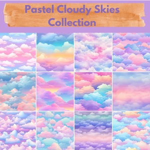 Pastel Cloudy Skies Digital Paper -- Seamless Pattern -- Cloud Backgrounds -- 12 Designs -- Commercial and Personal Use --
