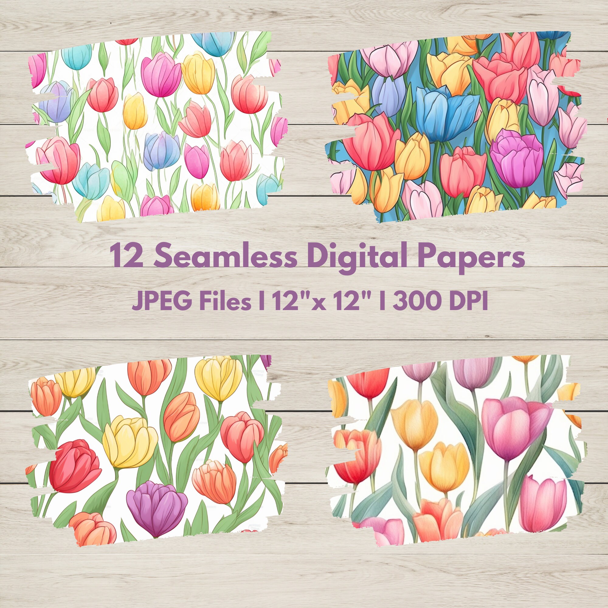 Watercolor Tulip Digital Paper -- Seamless Pattern -- Flower ...