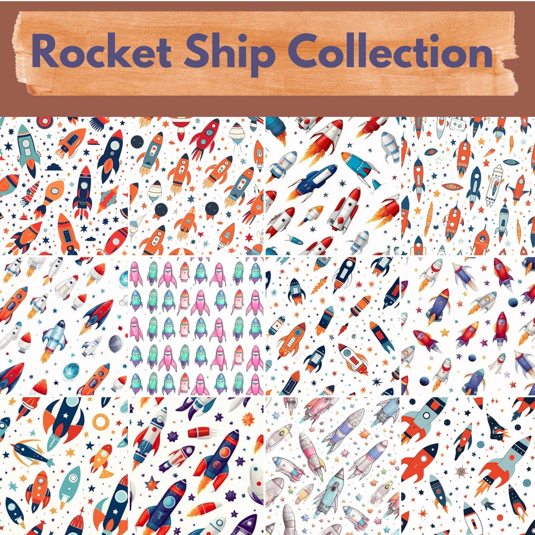 Rocket Ship Digital Paper -- Seamless Pattern -- Space Backgrounds ...