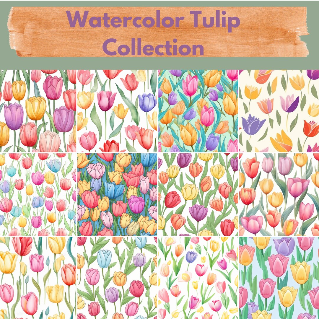 Watercolor Tulip Digital Paper -- Seamless Pattern -- Flower ...