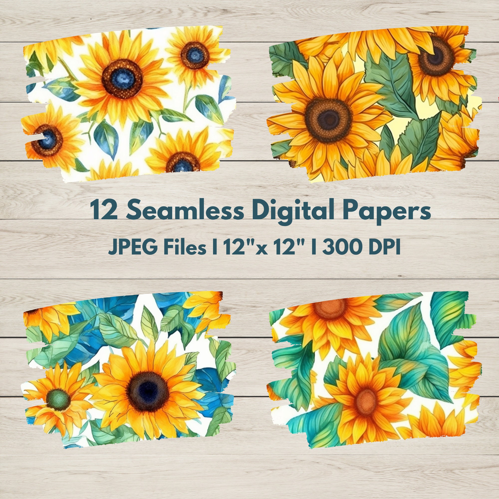 Watercolor Sunflower Digital Paper -- Seamless Pattern -- Flower ...