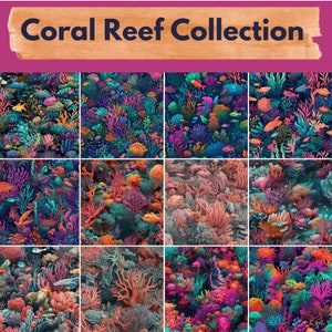 Coral Reef Digital Paper -- Seamless Pattern -- Coral Reef Backgrounds -- 12 Designs -- Commercial and Personal Use --