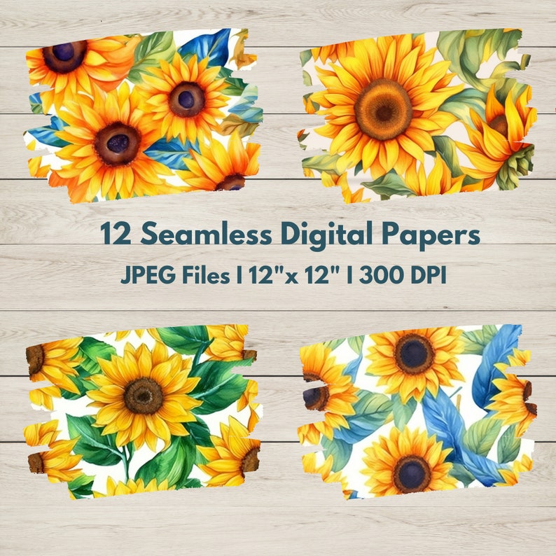 Watercolor Sunflower Digital Paper -- Seamless Pattern -- Flower ...