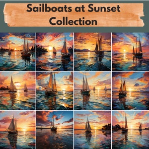 Segelboote bei Sonnenuntergang Digital Paper -- Segelboot Hintergründe -- 12 Designs -- Kommerzielle und persönliche Nutzung --