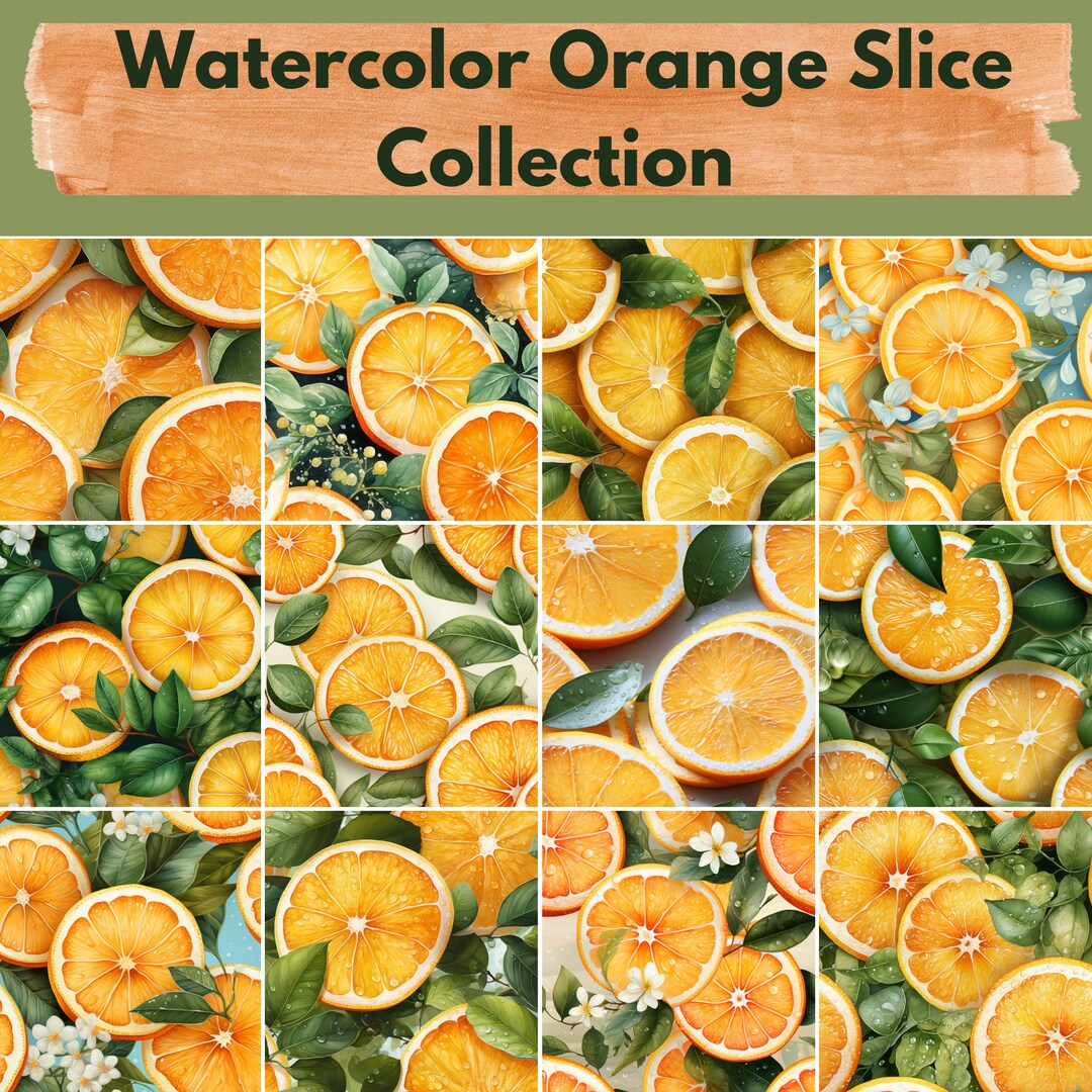 Watercolor Orange Slice Digital Paper -- Seamless Pattern -- Orange ...