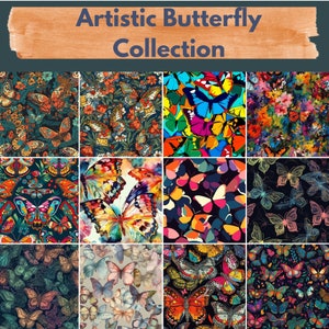 Artistic Butterfly Digital Paper -- Seamless Pattern -- Butterfly Backgrounds -- 12 Designs -- Commercial and Personal Use --