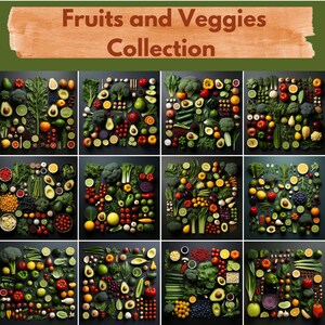 Fruits and Veggies Digital Paper -- Food Backgrounds -- 12 Designs -- Commercial and Personal Use --