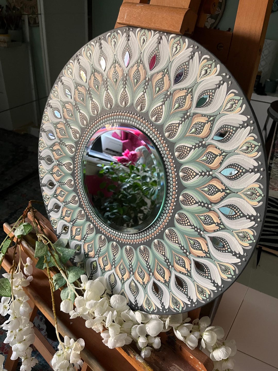 Large Hand Painted Mandala Wall Mirror | Boho Mandala Wall Mirror in ...