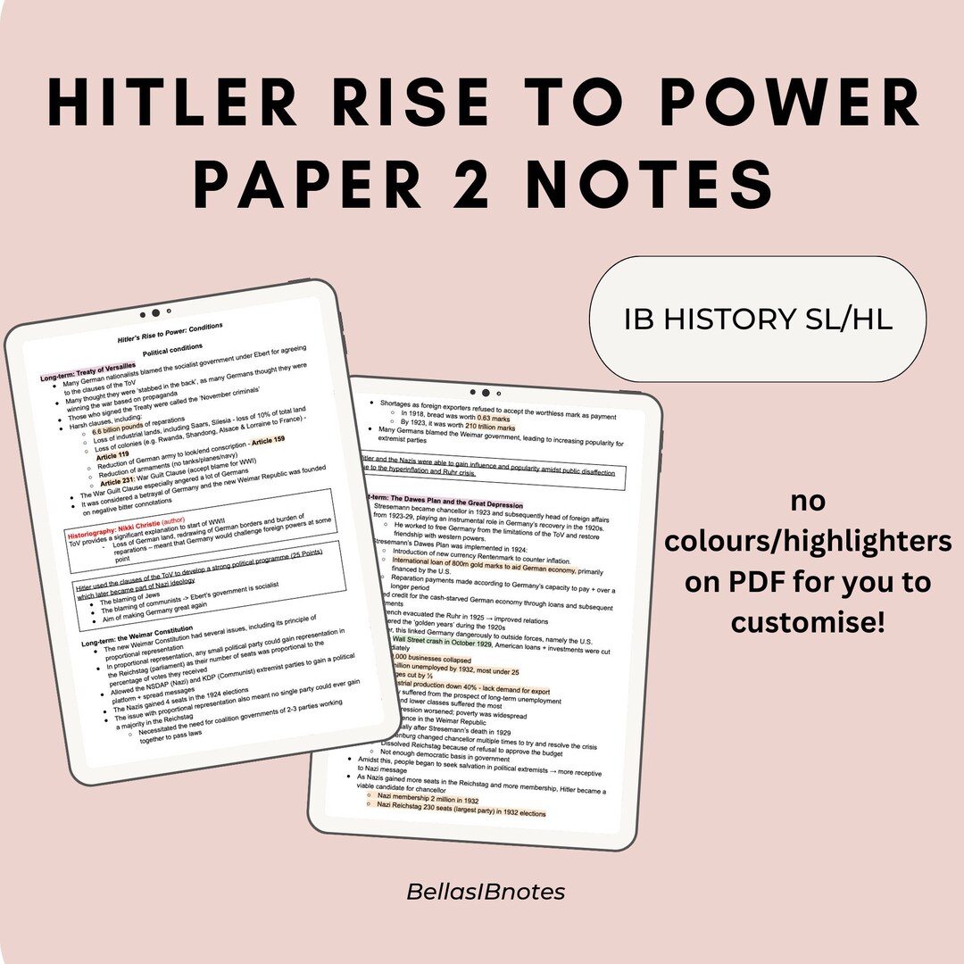 IB History SL/HL Hitler Rise to Power Paper 2 Notes - Etsy