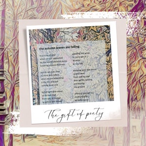 Poème original - « Les feuilles d'automne tombent » | postale de poésie de 5 x 7 po. | Cadeau unique et significatif pour les amateurs de poésie et d'art