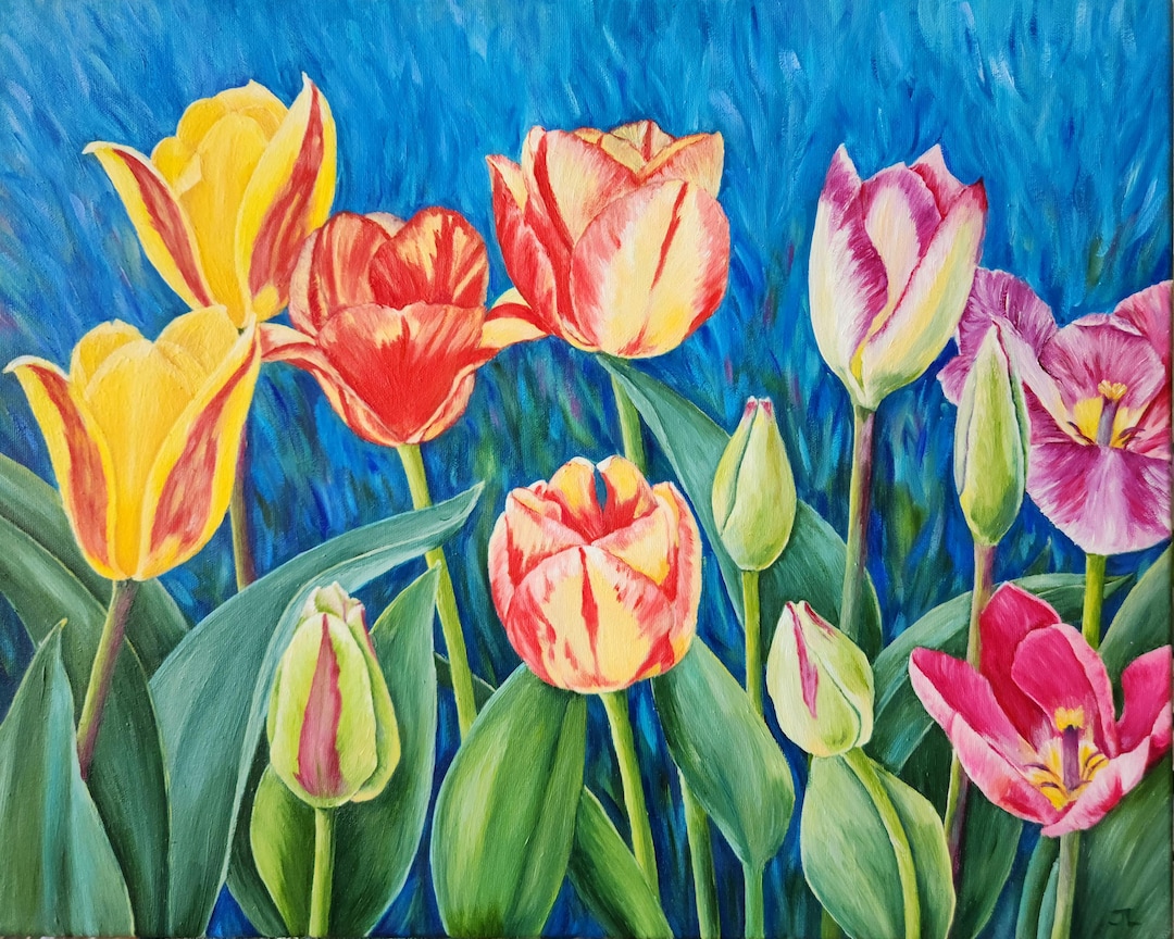 Tulip Oil Painting on Canvas 16 X 20 Inches, Floral Wall Art - Etsy
