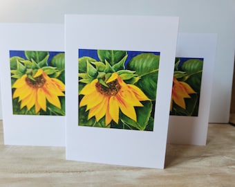 Fine Art Print Greeting Card | Blank Note Card | For Any Occasion | Birthday, Thank You, and More | Original Art | Yellow Sunflower | Floral