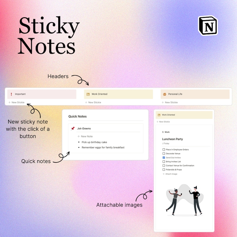 Notion Sticky Notes Sticky Note Template Lifestyle Etsy México