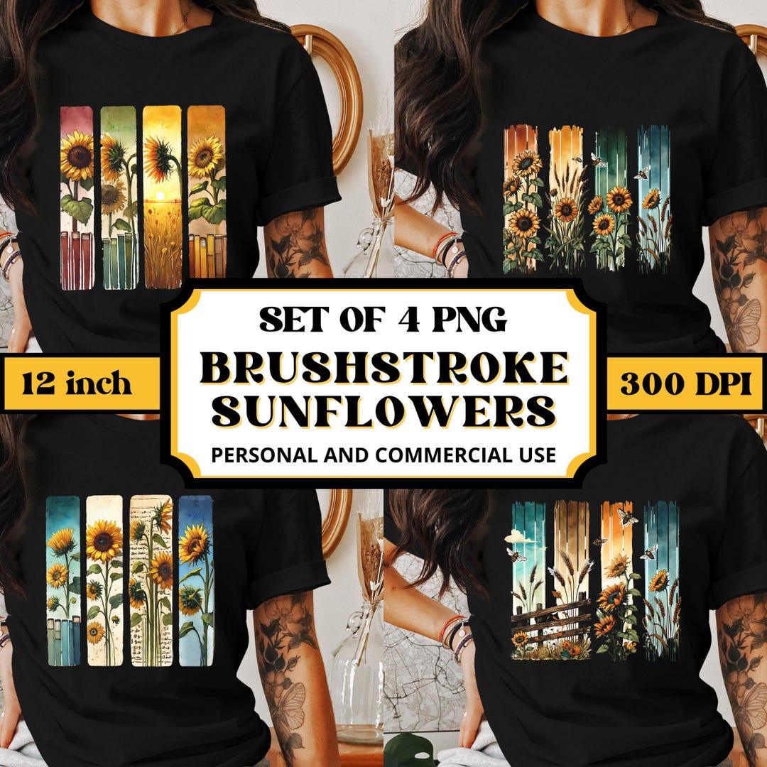 Sunflower Brushstroke PNG Set - Digital Art Clipart Bundle for ...