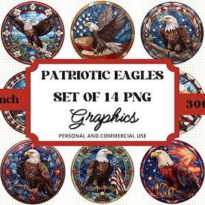 Patriotic Eagle Clipart Set, Sublimation PNG Graphics Bundle, Wildlife Bird Graphics for Personal or Commercial Use, Nature Scene PNG