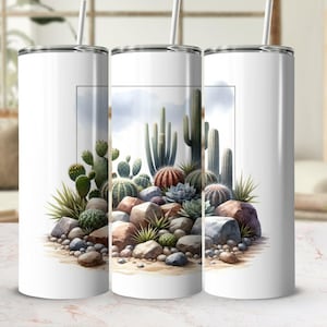 Desert Landscape Tumbler Wrap - 20oz Skinny Tumbler Sublimation Design - Cactus Succulent PNG - Southwest Desert Digital Download, Wall Art