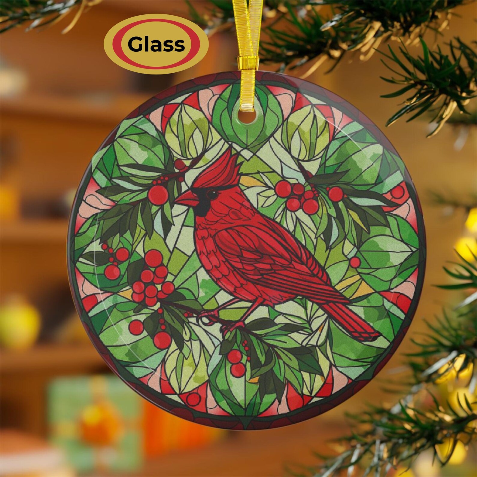 Red Cardinal Stained Glass Style Suncatcher, Memorial Cardinal ...