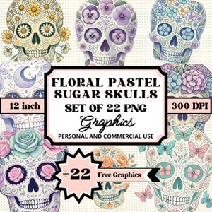 Zuckerschädel PNG Bundle, Dia de los Muertos Clipart Set für Sublimation, Cinco de Mayo Dekoration Sofortiger digitaler Download