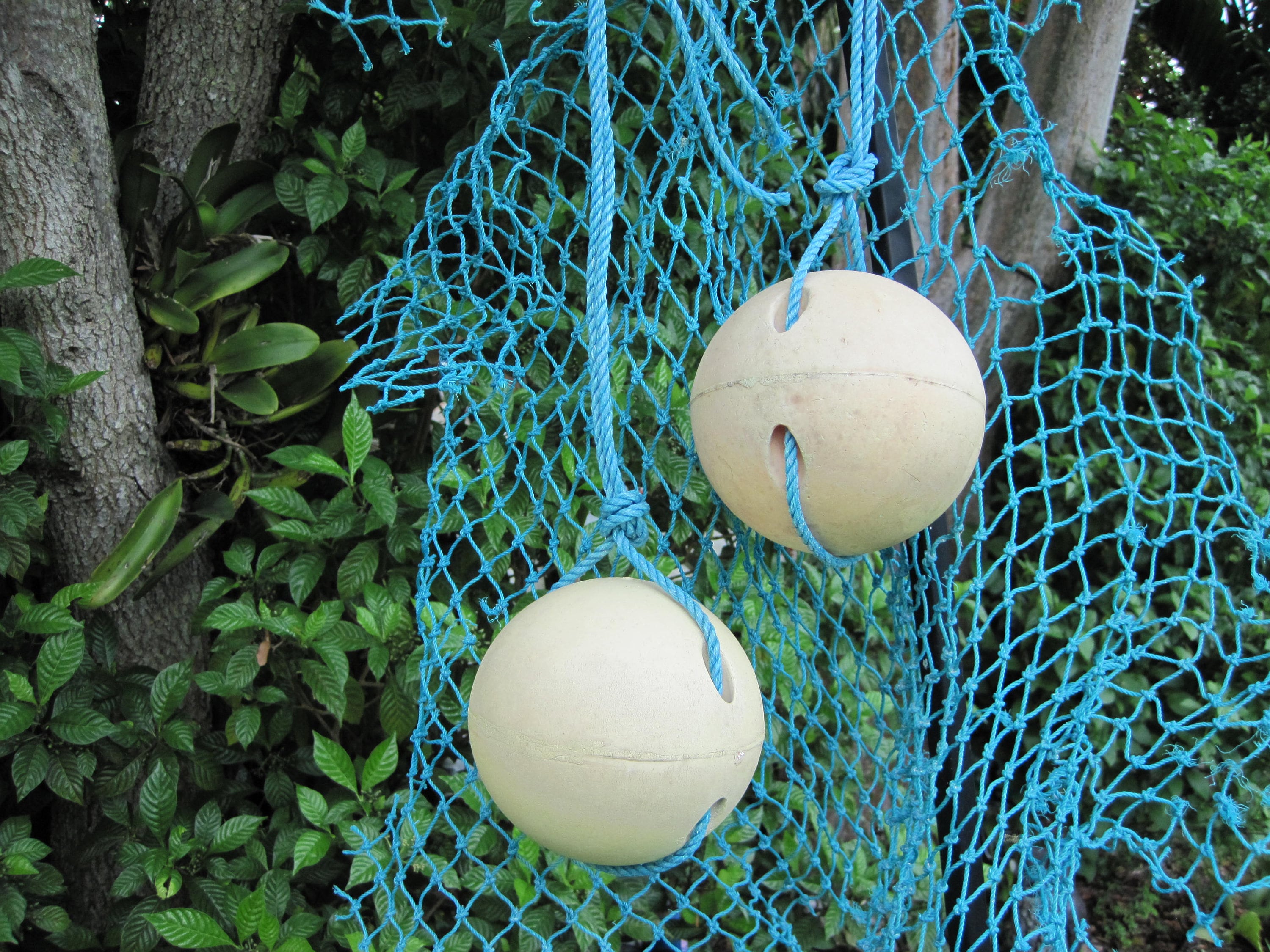 2 Fishing Net Floats Buoys with Fishing Net Nautical Coastal Decor