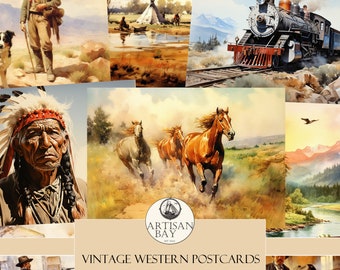 Vintage Western Postcards, American Postcards, Wild West, Postcards, Printable Vintage Pictures, Junk Journal Supplies, Instant Download
