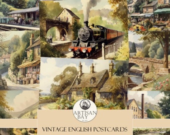Vintage English Postcards, English Postcards, Postcards, Printable Vintage Pictures, Junk Journal Supplies, Instant Download