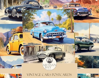 Vintage Cars Postcards, Cars Postcards, American Postcards, Cars, Postcards, Printable Pictures, Junk Journal Supplies, Instant Download