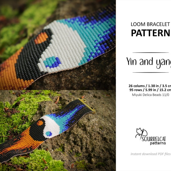 Yin and Yang Loom Bead Bracelet Pattern, Loom Beading Bracelet PDF Pattern, Yinyang