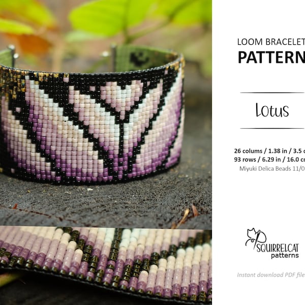 Lotus Loom Bead Bracelet Pattern, Loom Beading Bracelet PDF Pattern, Lotus, Om, Nature, Harmony