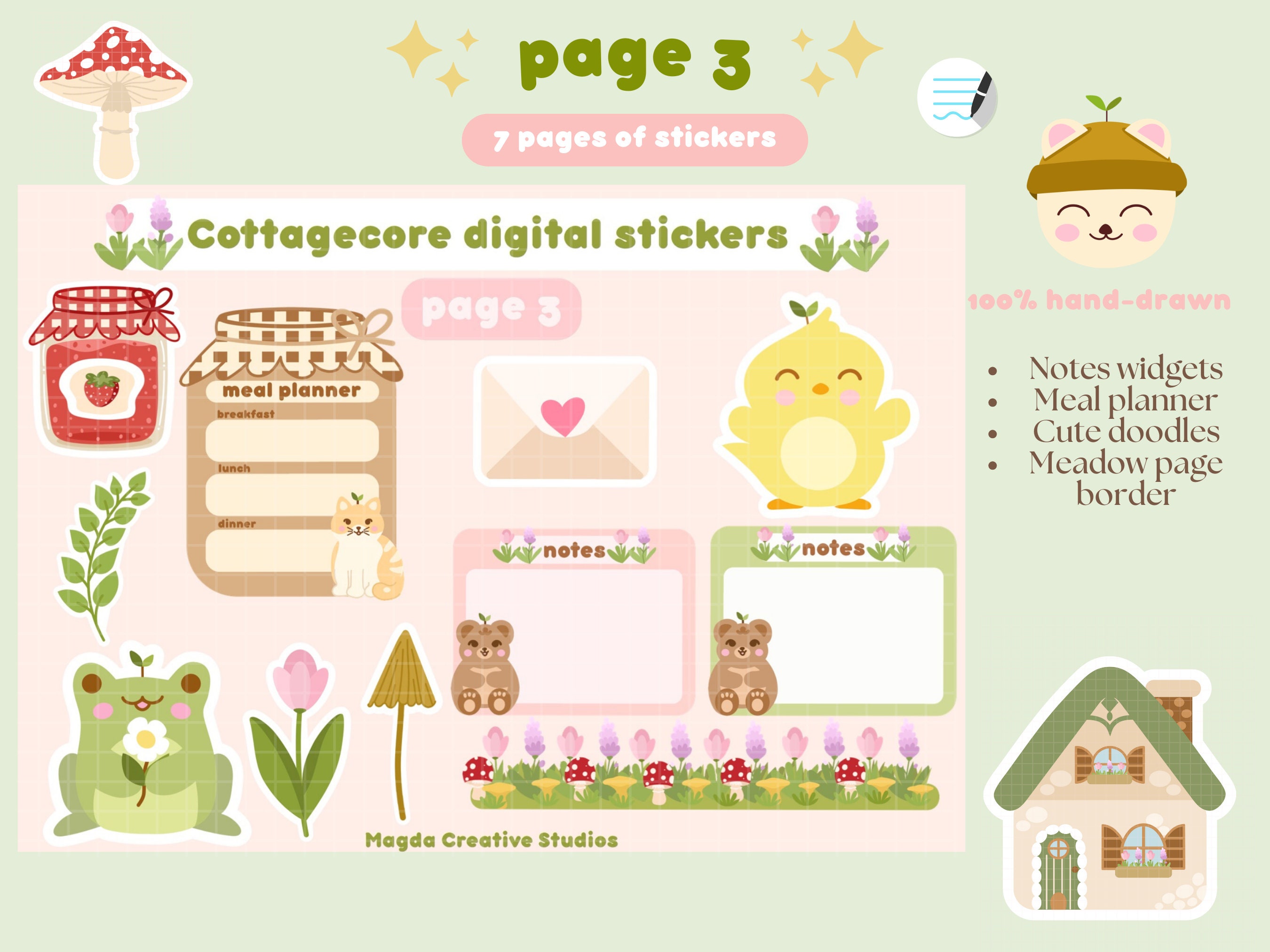 Cottagecore Digital Planner Stickers | Cute Animal Doodles (goodnotes ...