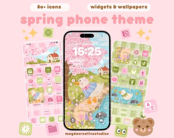 Tema per telefono "Primavera in fiore" / Oltre 80 icone, widget, sfondi (download digitale)