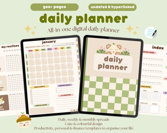 Cute Digital Daily Planner | Undated GoodNotes iPad Portrait (PDF)