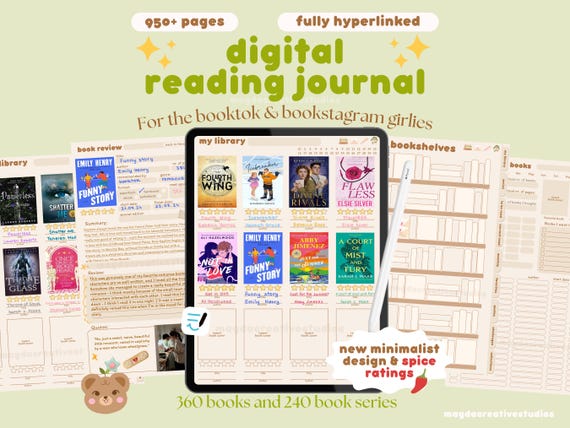 Digital Reading Journal | GoodNotes Reading Planner | Book Review | iPad Digital Library| Aesthetic Book Journal | Booktok | Reading Tracker