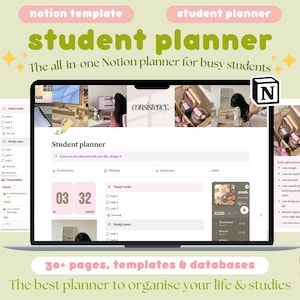 Extended Student Notion Planner | Academic planner | School Notion Template | Assignment tracker | Student Notion Template Notion Dashboard