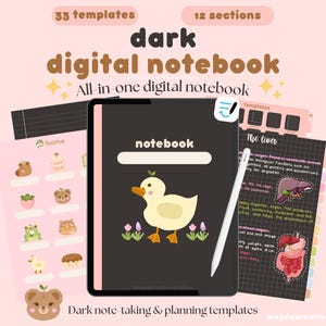 Dark Mode Digitales Notizbuch | GoodNotes iPad Porträt Planer (PDF)
