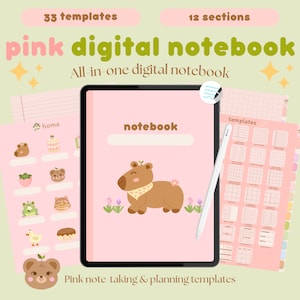 Pink Digital Notebook | Cute digital notebook | Notetaking Templates | GoodNotes Notebook | Portrait Student Notebook | Kawaii iPad Journal