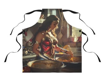 Grembiule Wonder Woman - Resistente poly twill, perfetto per avventure culinarie eroiche, elegante e personalizzabile, con cinghie in twill rimovibili