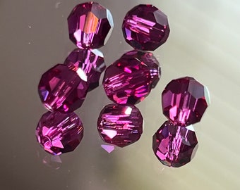 Swarovski Crystal Beads - 3mm, 4mm or 6mm Round Crystal Beads - Fuchsia - Beautiful Purple Pink beads - Pkgs of 12 or 24 Beads (#272)