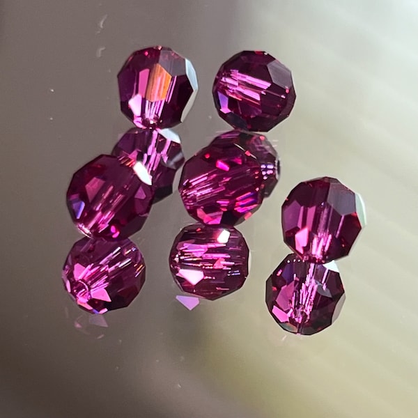 Perles de cristal Swarovski - Perles de cristal rondes de 3 mm, 4 mm ou 6 mm - Fuchsia - Belles perles roses pourpres - Pqt de 12 ou 24 perles (#272)