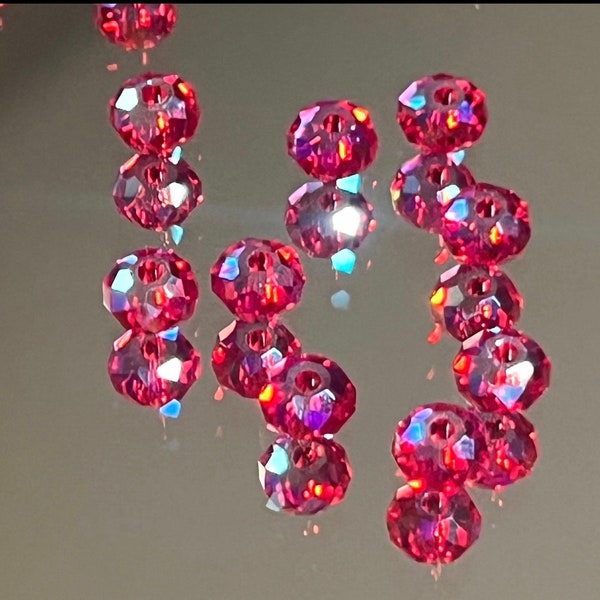 Swarovski Crystal Beads - 6x4mm Faceted Pinky-Red Rondelle Beads - Lt Siam Shimmer 2X- SUPER BLINGY! - Packages of 6 or 12 Beads (#856)