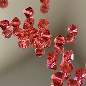 Swarovski Crystal Beads - Choice of 4mm or 6mm Padparadscha Bicone Beads - Orange/Pink - Crystal Beads - Packages of 12, 24 & 48 Beads(#280)