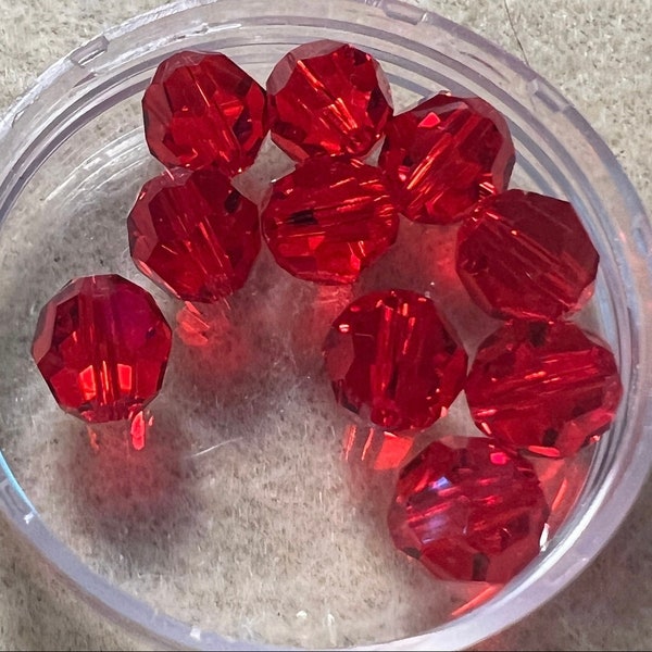 Swarovski Crystal Beads -Choice of 4mm, 6mm or 8mm Round Beads - Lt. Siam (Light, Bright Red) Crystal Beads - PKG 12 or 24 (#510)