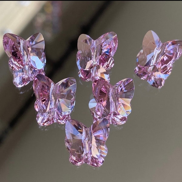 Swarovski Crystals - Choice 6mm, 8mm or 10mm Crystal Butterfly Bead - Light Rose - Vertical Top Drilled - Packages of 12 Butterflies (#323)