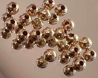 GOLD BEADS 14k Gold Filled - NEW! - Choice 3 or 4mm Smooth,Seamless, Round Gold Beads- 14k gold filled Spacers- Pkg of 10, 25, 50 (836)