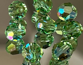 Swarovski Crystal Beads - Choice of 4, 6, 8mm Green Crystal Round Beads - Peridot Shimmer - Packages of 12 or 24 Beads (#310)