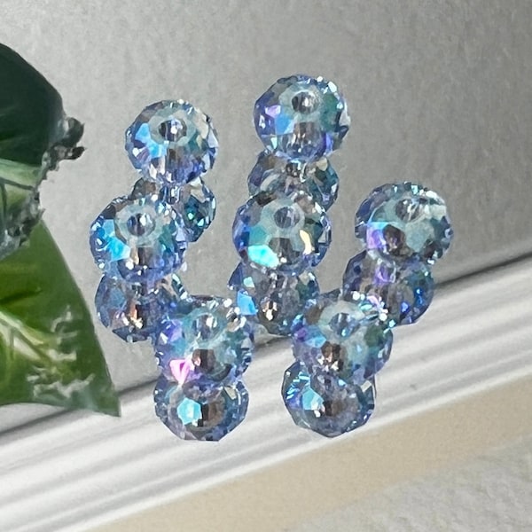 Swarovski Crystal Beads - Blue Rondelle Crystal Beads - Lt Sapphire Shimmer 2X - 6x4mm - SPARKLY! - PKGS of 6 & 12 Beads (#930)